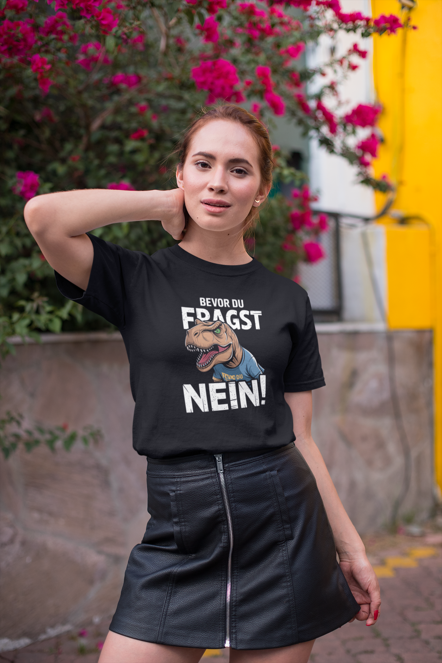 Bevor du Fragst - Nein! Dinosaurier Front - Unisex Erwachsenen Bio Baumwolle Kurzarm Shirt Creator T-Shirt 2.0 ST/ST SH