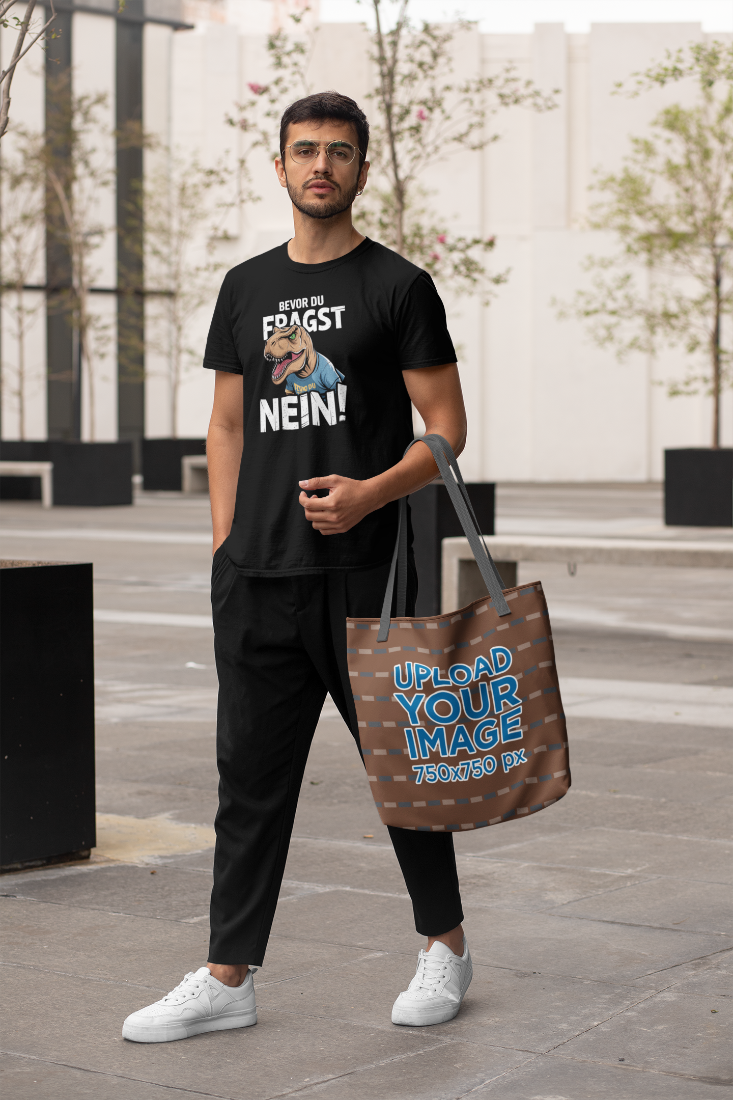 Bevor du Fragst - Nein! Dinosaurier Front - Unisex Erwachsenen Bio Baumwolle Kurzarm Shirt Creator T-Shirt 2.0 ST/ST SH