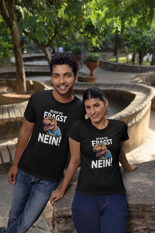 Bevor du Fragst - Nein! Dinosaurier Front - Unisex Erwachsenen Bio Baumwolle Kurzarm Shirt Creator T-Shirt 2.0 ST/ST SH