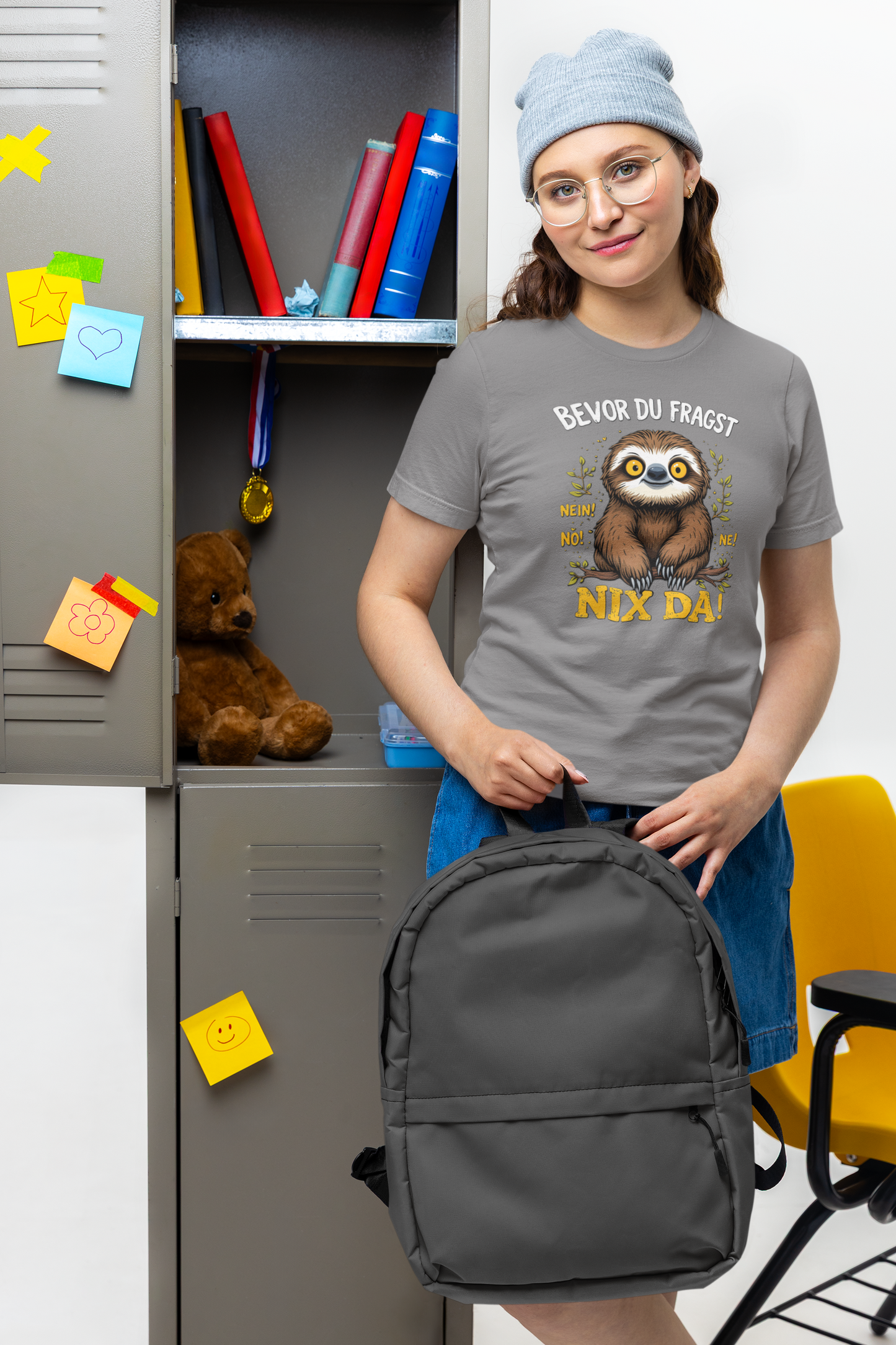 Bevor du Fragst - Nein! Nö! Ne! Nix Da! Faultier groß Front  - Unisex Erwachsenen Bio Baumwolle Kurzarm Shirt Creator T-Shirt 2.0 ST/St SH