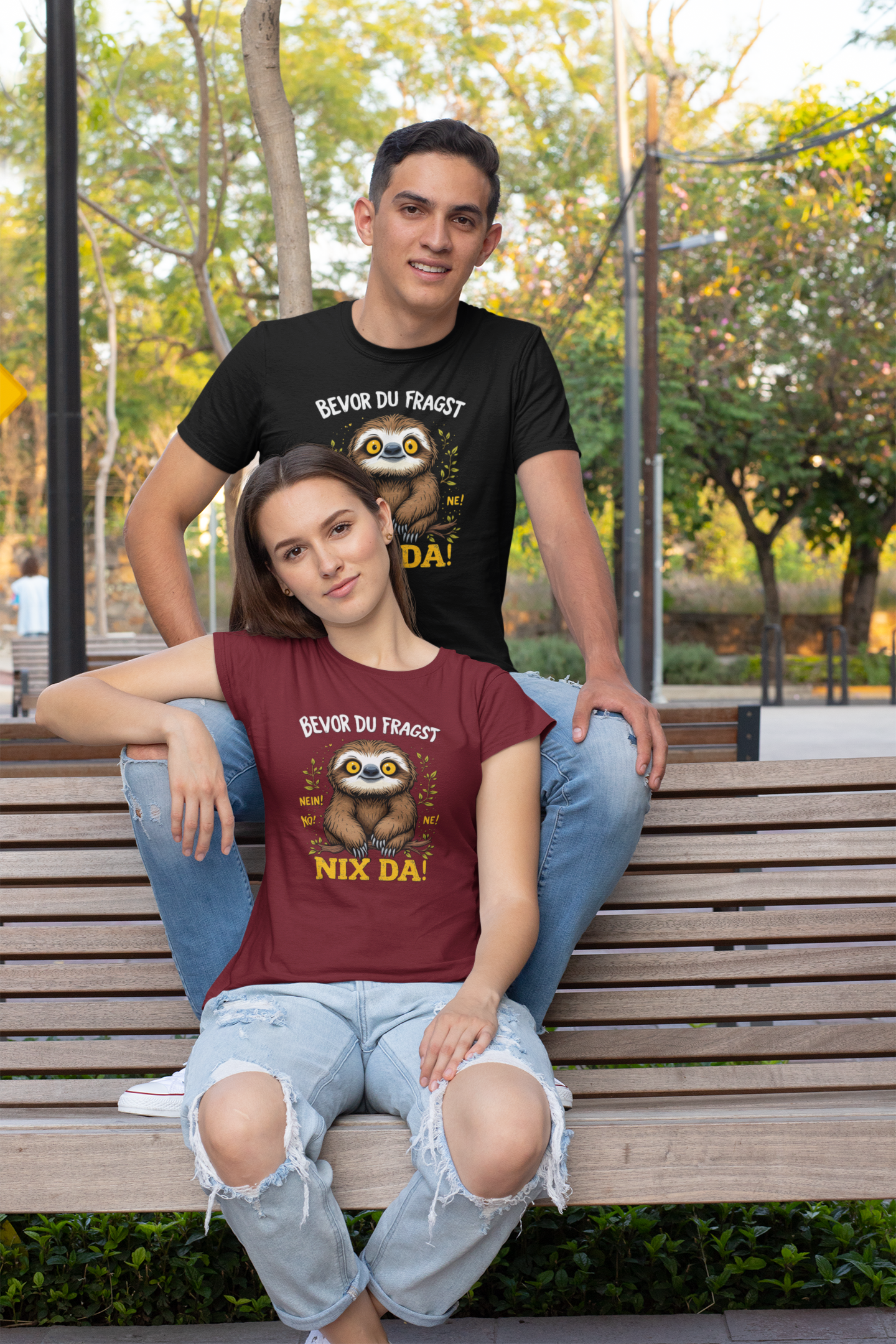 Bevor du Fragst - Nein! Nö! Ne! Nix Da! Faultier groß Front  - Unisex Erwachsenen Bio Baumwolle Kurzarm Shirt Creator T-Shirt 2.0 ST/St SH