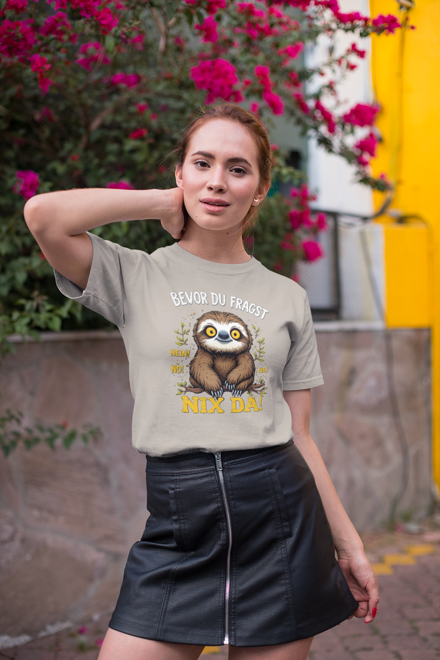 Bevor du Fragst - Nein! Nö! Ne! Nix Da! Faultier groß Front  - Unisex Erwachsenen Bio Baumwolle Kurzarm Shirt Creator T-Shirt 2.0 ST/St SH