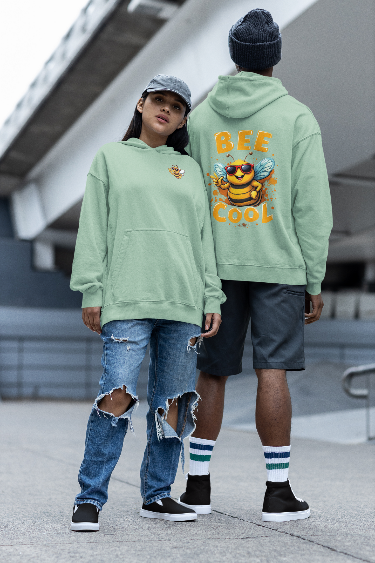 Biene BEE COOL Beidseitiger Druck - Unisex Erwachsenen Bio Oversized Hoodie SH