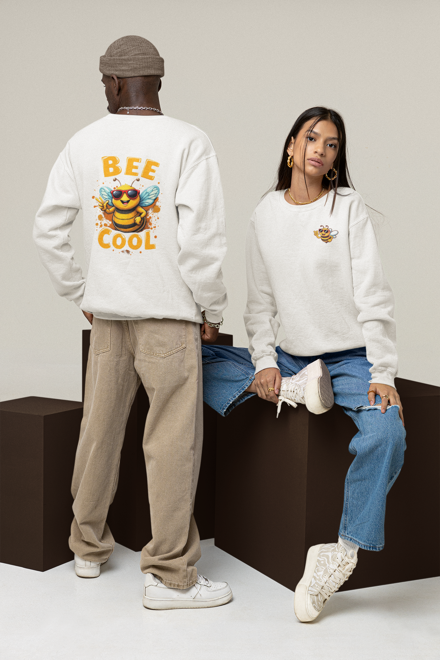 Biene BEE COOL Beidseitiger Druck - Unisex Erwachsenen Bio Changer Sweatshirt SH
