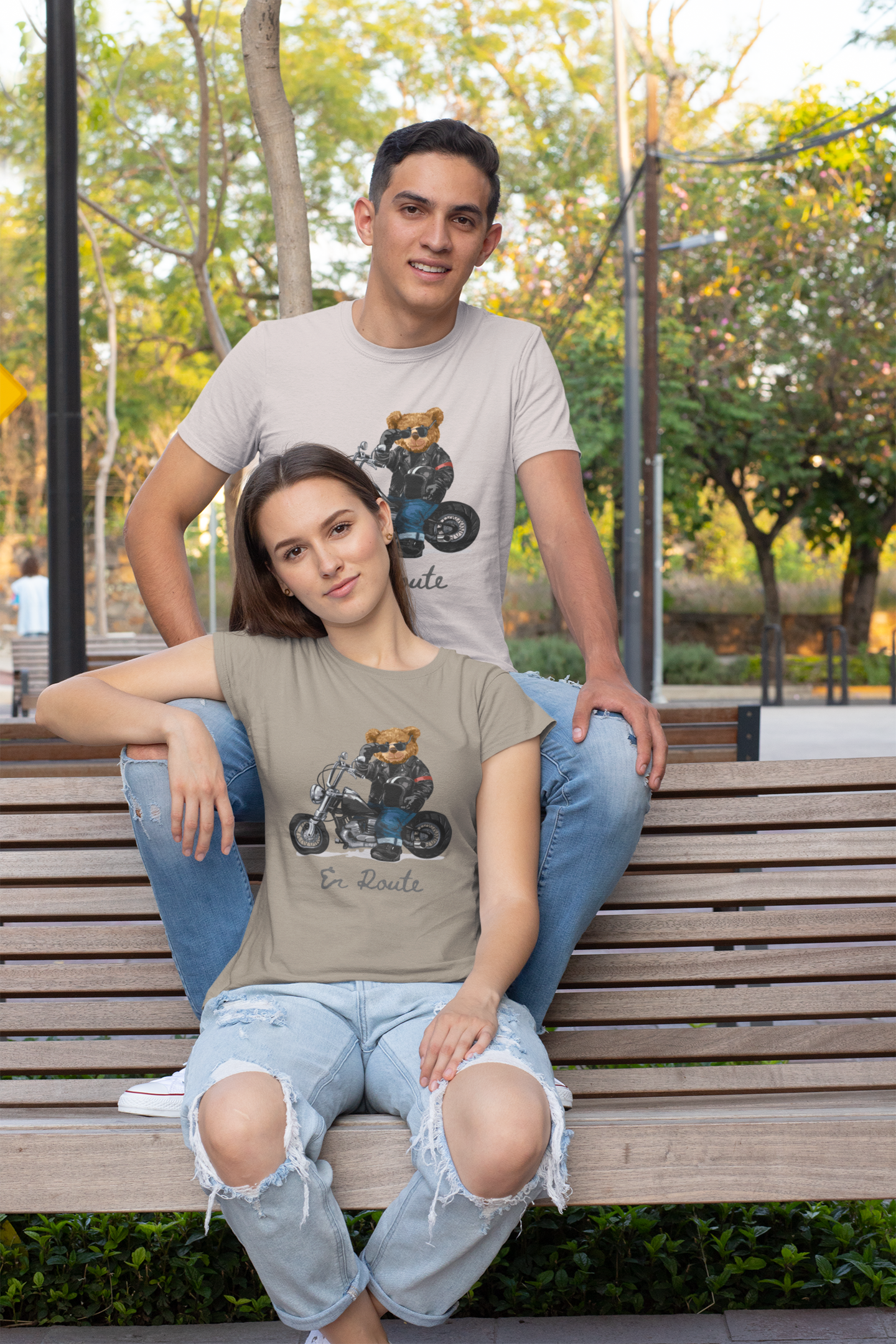 Biker Teddy En Route Front - Unisex Erwachsenen Bio Creator T-Shirt SH