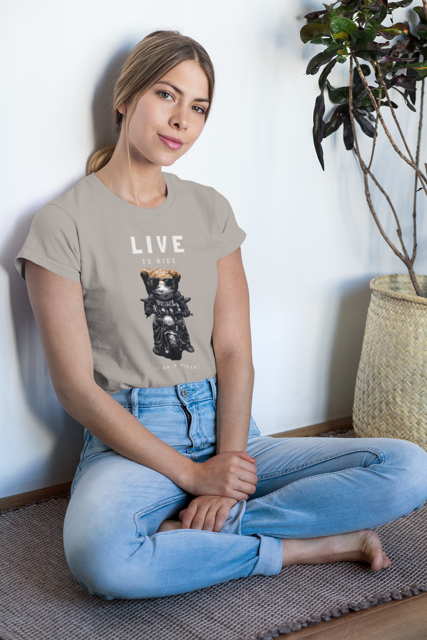 Biker Teddy Live to Ride Front - Unisex Erwachsenen Bio Baumwolle Kurzarm Shirt Creator T-Shirt 2.0 ST/St SH