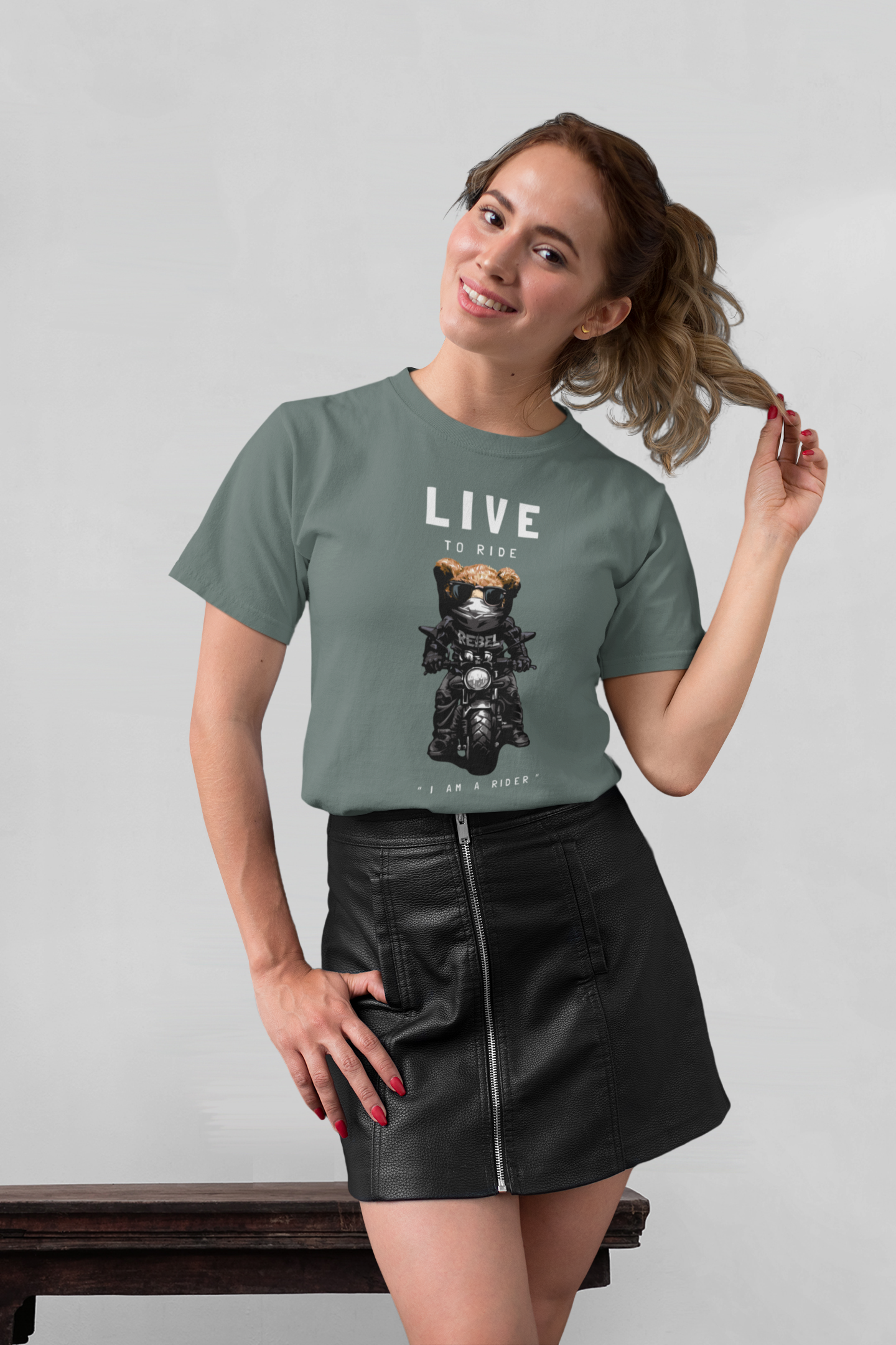 Biker Teddy Live to Ride Front - Unisex Erwachsenen Bio Baumwolle Kurzarm Shirt Creator T-Shirt 2.0 ST/St SH