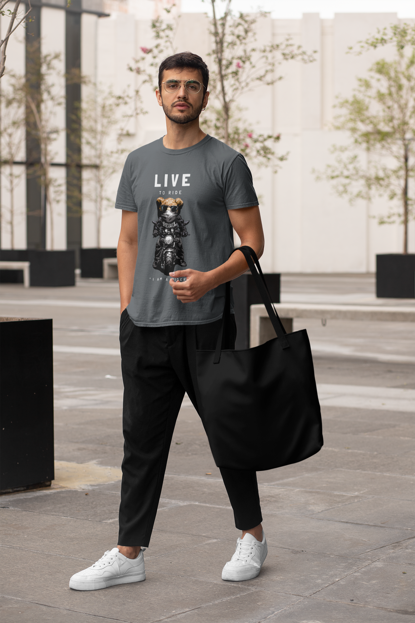 Biker Teddy Live to Ride Front - Unisex Erwachsenen Bio Baumwolle Kurzarm Shirt Creator T-Shirt 2.0 ST/St SH