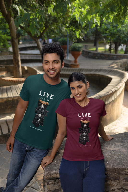 Biker Teddy Live to Ride Front - Unisex Erwachsenen Bio Baumwolle Kurzarm Shirt Creator T-Shirt 2.0 ST/St SH