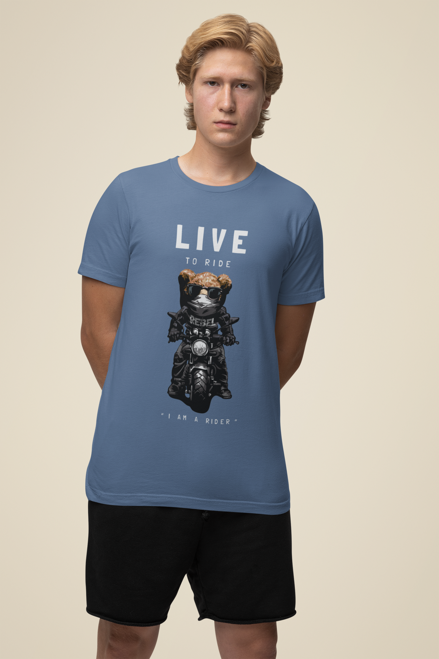 Biker Teddy Live to Ride Front - Unisex Erwachsenen Bio Baumwolle Kurzarm Shirt Creator T-Shirt 2.0 ST/St SH