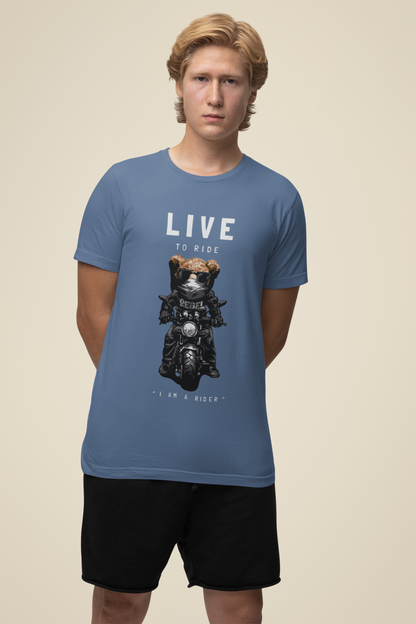 Biker Teddy Live to Ride Front - Unisex Erwachsenen Bio Baumwolle Kurzarm Shirt Creator T-Shirt 2.0 ST/St SH
