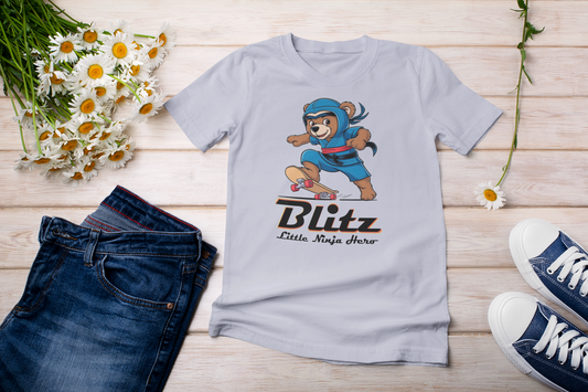 Teddy Blitz LNH Kinder T-Shirt Kurzarm-Shirt Bio Baumwolle Hochwertig -Teddy Blitz Little Ninja Skater Hero -Mini Creator 2 T-Shirt ST/ST SH