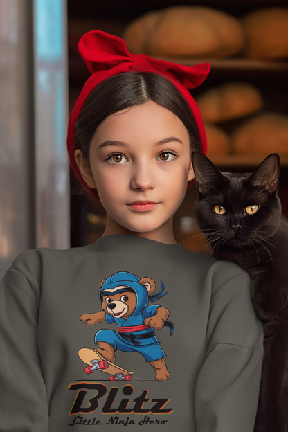 Teddy Blitz LNH Kinder Pullover Bio Baumwolle Hochwertig Langlebig - Teddy Blitz Little Ninja Skater Hero - Mini Changer Sweatshirt ST/ST SH