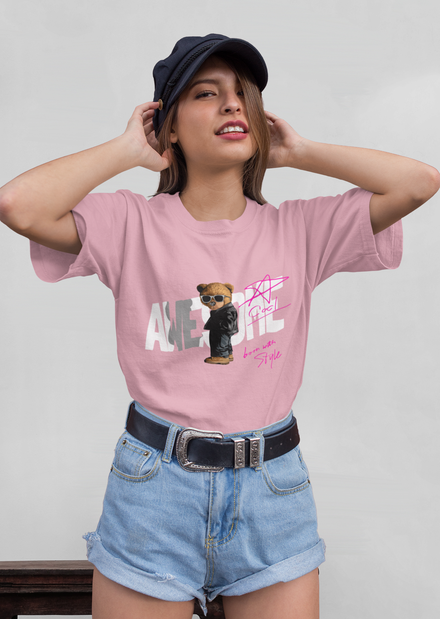 Born with Style Teddy Front - Unisex Erwachsenen Bio Baumwolle Kurzarm Shirt Creator T-Shirt 2.0 ST/St SH