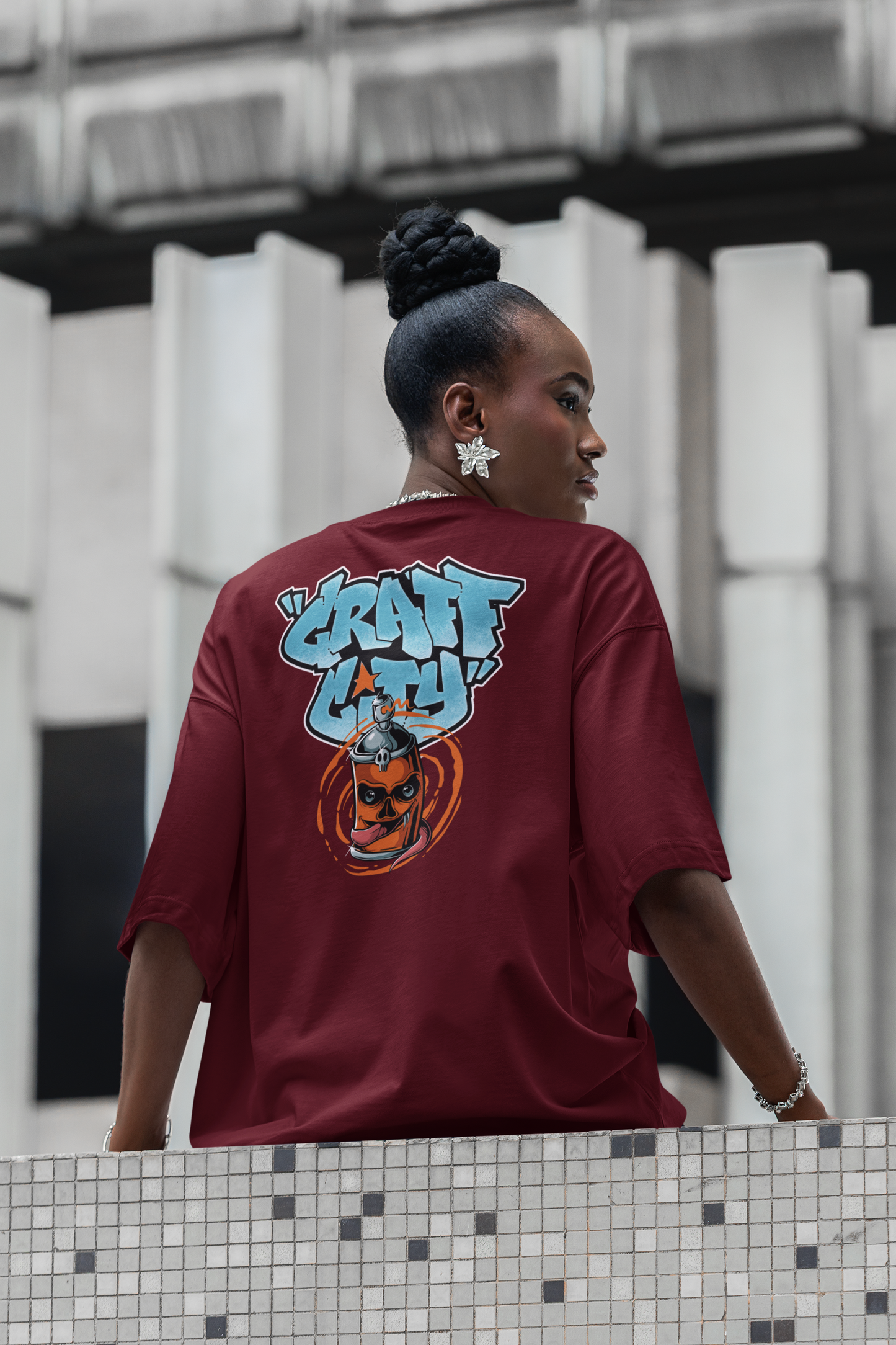 CRAFT CITY SKULL SPRAY Streetwear Backprint - Freestyler Bio Oversized Unisex T-Shirt Erwachsene SH