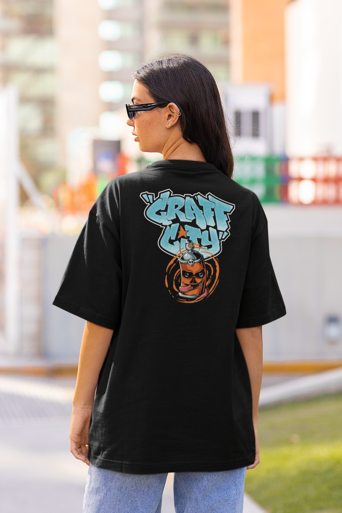 CRAFT CITY SKULL SPRAY Streetwear Backprint - Freestyler Bio Oversized Unisex T-Shirt Erwachsene SH