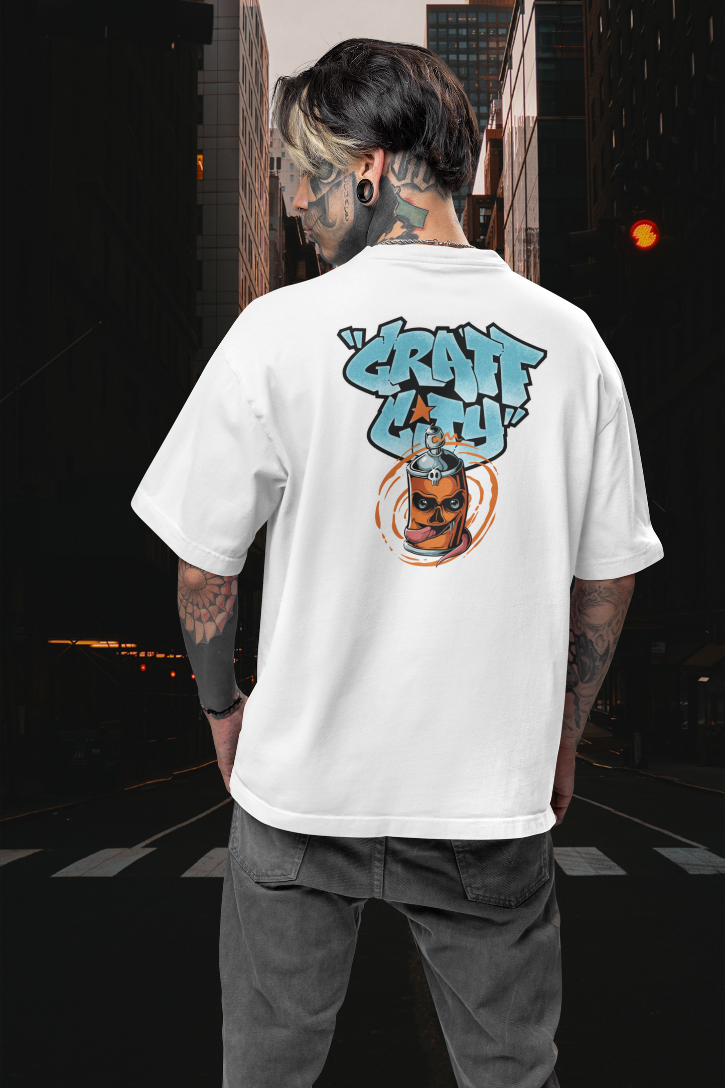 CRAFT CITY SKULL SPRAY Streetwear Backprint - Freestyler Bio Oversized Unisex T-Shirt Erwachsene SH