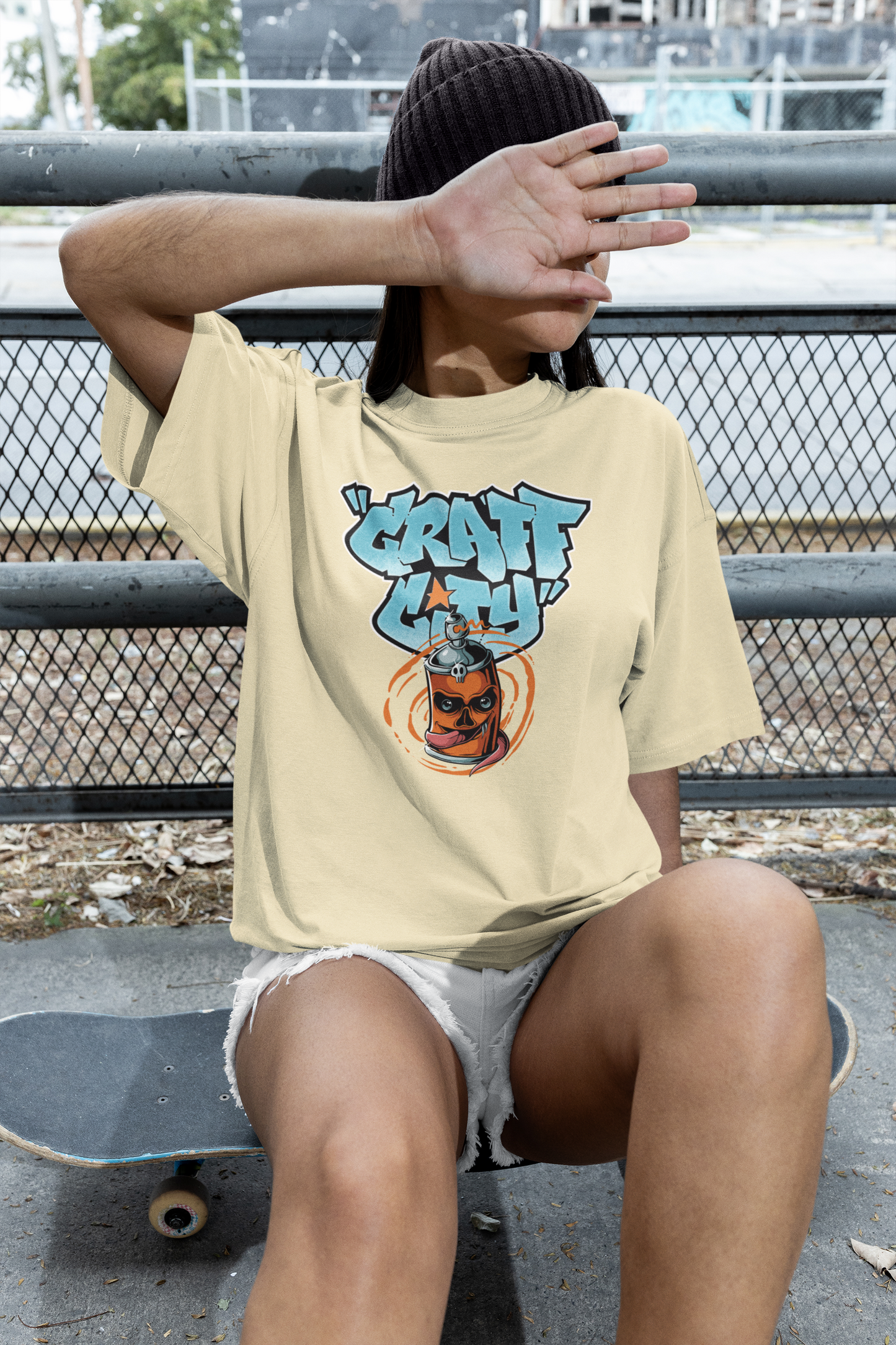 CRAFT CITY SKULL SPRAY Streetwear Frontprint - Freestyler Bio Oversized Unisex T-Shirt Erwachsene SH