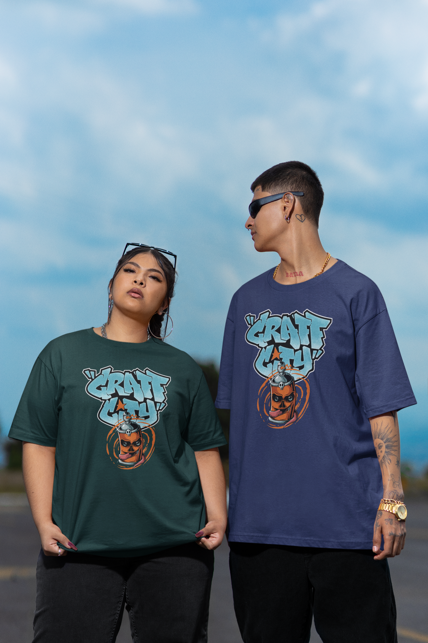 CRAFT CITY SKULL SPRAY Streetwear Frontprint - Freestyler Bio Oversized Unisex T-Shirt Erwachsene SH