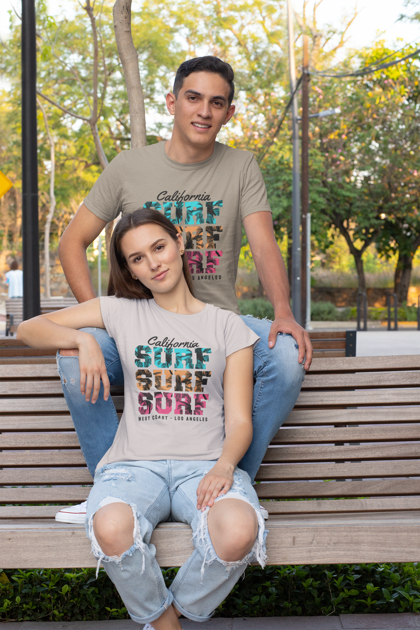 California Surf Sunset Front - Unisex Erwachsenen Bio Baumwolle Kurzarm Shirt Creator T-Shirt 2.0 ST/ST SH