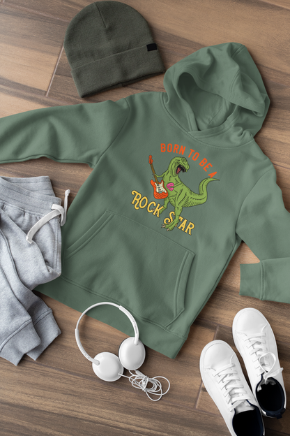 Cartoon Dinosaurier Born to be a Rock Star - Hochwertiger Mittelschwerer Fleece-Hoodie für Jugendliche - Weltweit Verfügbar - GL