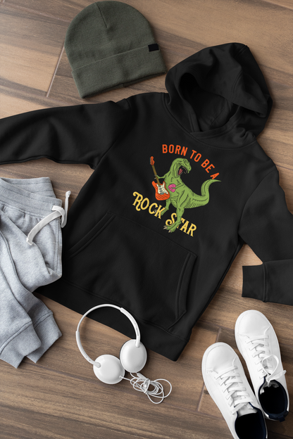 Cartoon Dinosaurier Born to be a Rock Star Kinder Hoodie Pullover Bio Baumwolle Hochwertig Langlebig - Mini Cruiser Hoodie 2.0 ST/ST SH