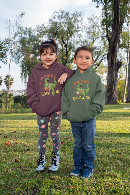 Cartoon Dinosaurier Born to be a Rock Star - Hochwertiger Mittelschwerer Fleece-Hoodie für Jugendliche - Weltweit Verfügbar - GL