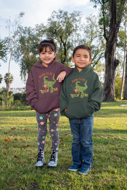 Cartoon Dinosaurier Born to be a Rock Star - Hochwertiger Mittelschwerer Fleece-Hoodie für Jugendliche - Weltweit Verfügbar - GL