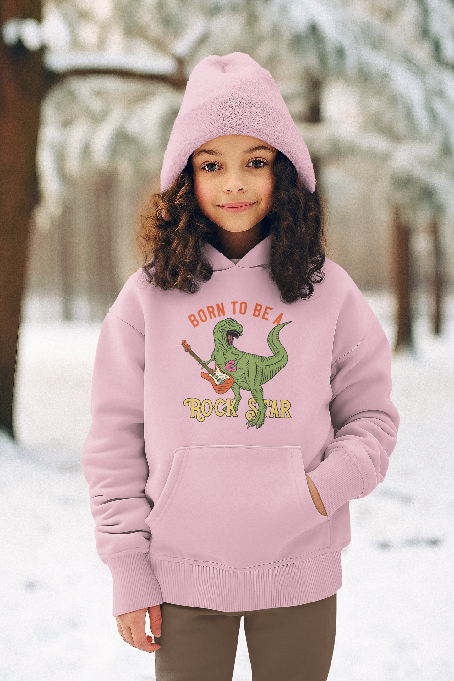 Kinder Hoodie Pullover Bio Baumwolle Hochwertig Langlebig - Cartoon Dinosaurier Born to be a Rock Star - Mini Cruiser Hoodie 2.0 ST/ST SH