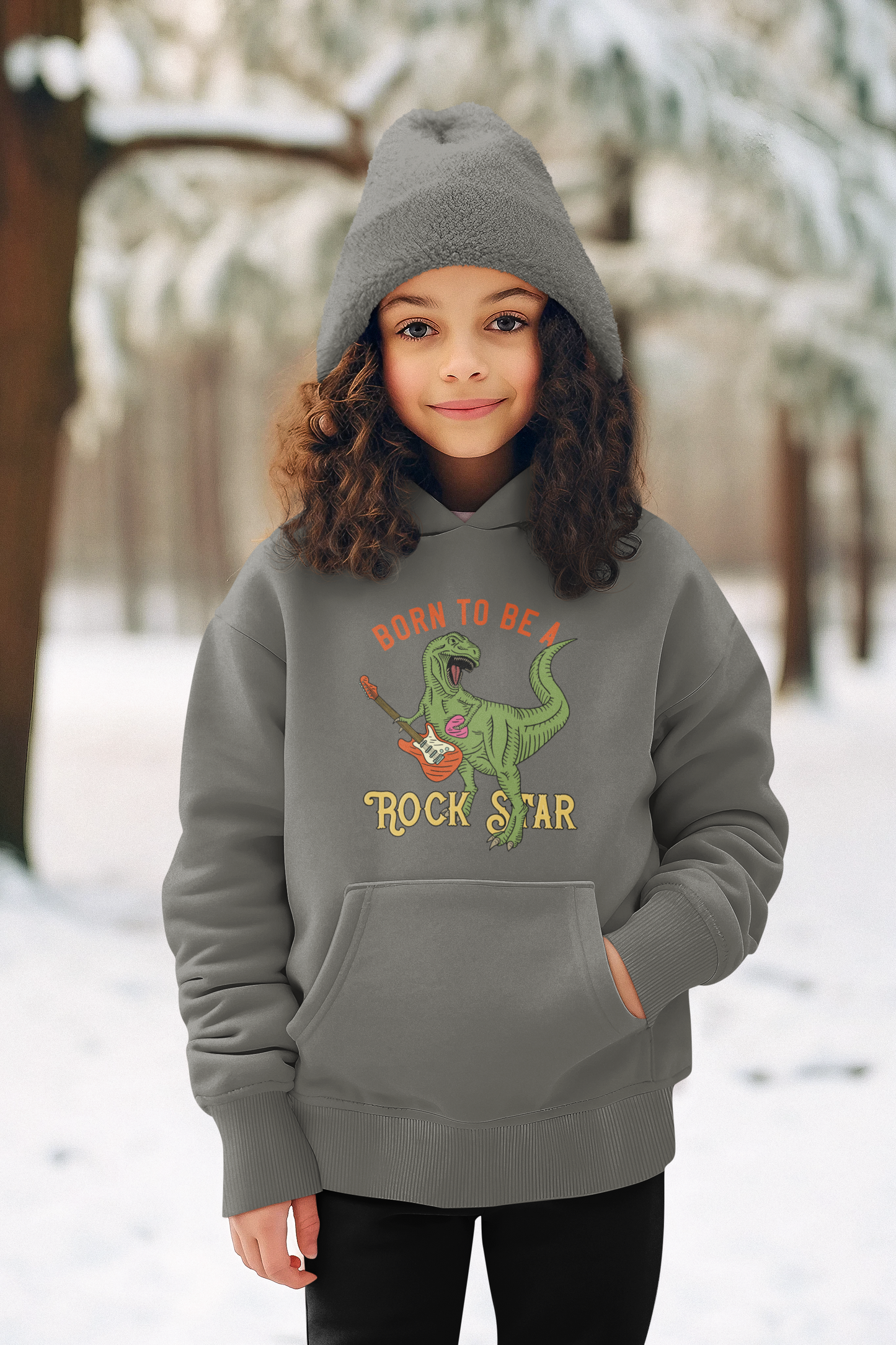 Kinder Hoodie Pullover Bio Baumwolle Hochwertig Langlebig - Cartoon Dinosaurier Born to be a Rock Star - Mini Cruiser Hoodie 2.0 ST/ST SH