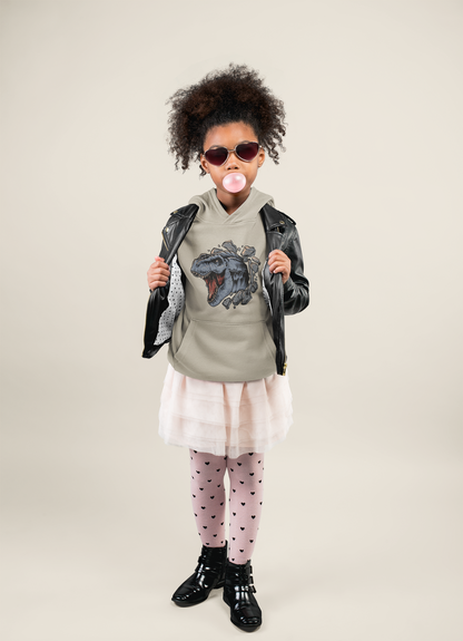 Cartoon Dinosaurier T-Rex Kopf bricht durch Wand - Hochwertiger Mittelschwerer Fleece-Hoodie für Jugendliche - Weltweit Verfügbar - GL