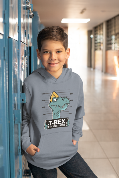 Cartoon Dinosaurier T-Rex Verbrecherfoto - Hochwertiger Mittelschwerer Fleece-Hoodie für Jugendliche - Weltweit Verfügbar - GL