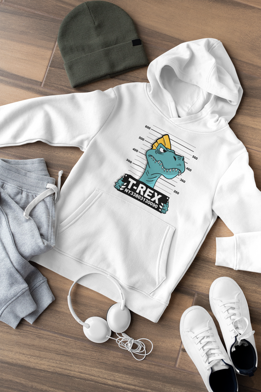 Kinder Hoodie Pullover Bio Baumwolle Hochwertig Langlebig - Cartoon Dinosaurier T-Rex Verbrecherfoto - Mini Cruiser Hoodie 2.0 ST/ST SH