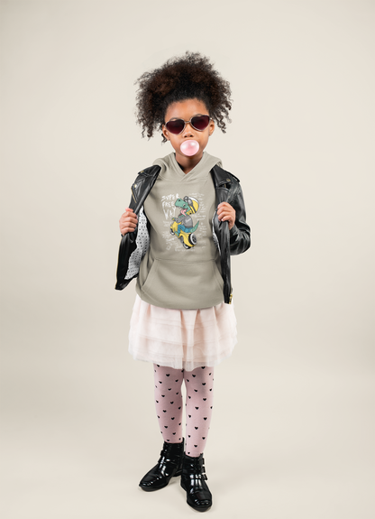 Cartoon Dinosaurier auf Motorroller Super Free Way - Hochwertiger Mittelschwerer Fleece-Hoodie für Jugendliche - Weltweit Verfügbar - GL