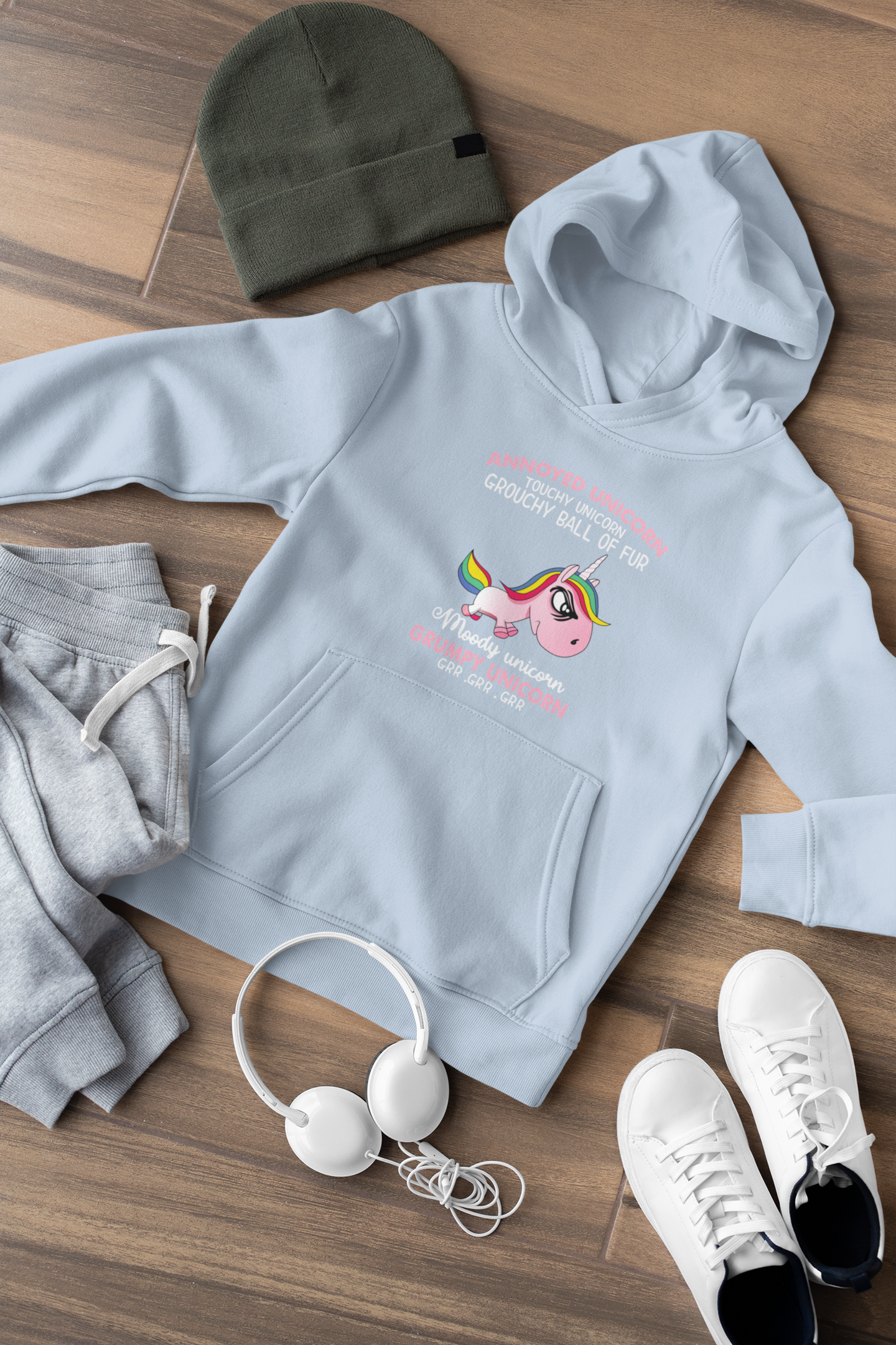 Kinder Hoodie Pullover Bio Baumwolle Hochwertig Langlebig - Cartoon Einhorn Grumpy Unicorn - Mini Cruiser Hoodie 2.0 ST/ST SH