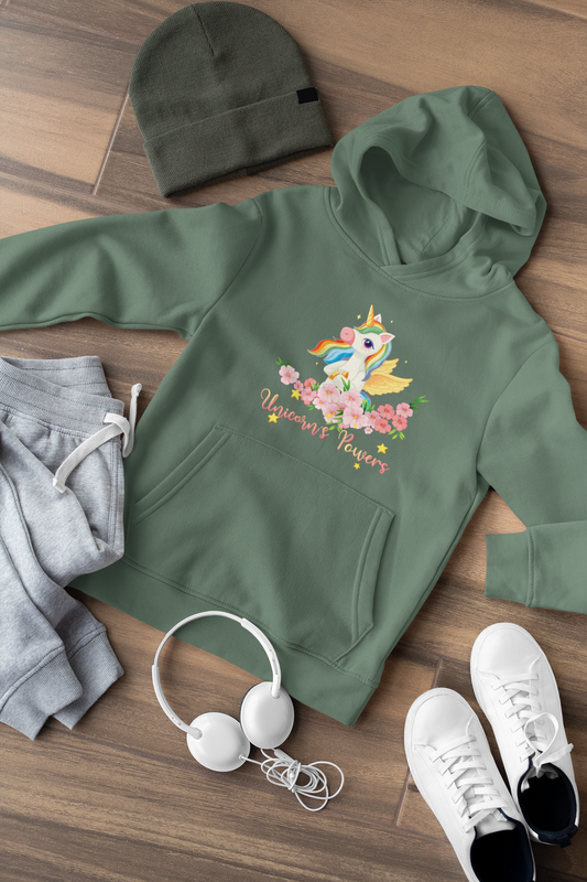 Hochwertiger Mittelschwerer Fleece-Hoodie für Jugendliche - Cartoon Einhorn Unicorn Power - Weltweit verfügbar - GL