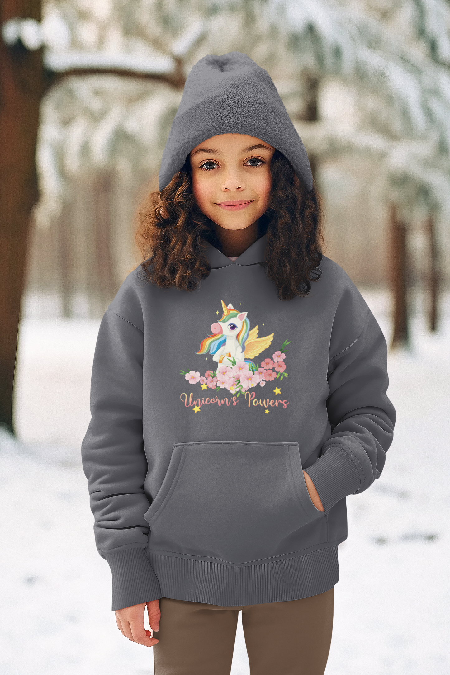 Hochwertiger Mittelschwerer Fleece-Hoodie für Jugendliche - Cartoon Einhorn Unicorn Power - Weltweit verfügbar - GL