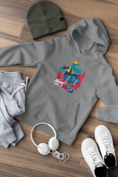 Cocodrilo patinador de dibujos animados de Nueva York: ¡Nunca te rindas! - Sudadera con capucha de felpa de peso medio de alta calidad para adolescentes - Disponible en todo el mundo - GL