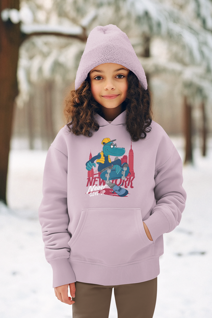 Cocodrilo patinador de dibujos animados de Nueva York: ¡Nunca te rindas! - Sudadera con capucha de felpa de peso medio de alta calidad para adolescentes - Disponible en todo el mundo - GL