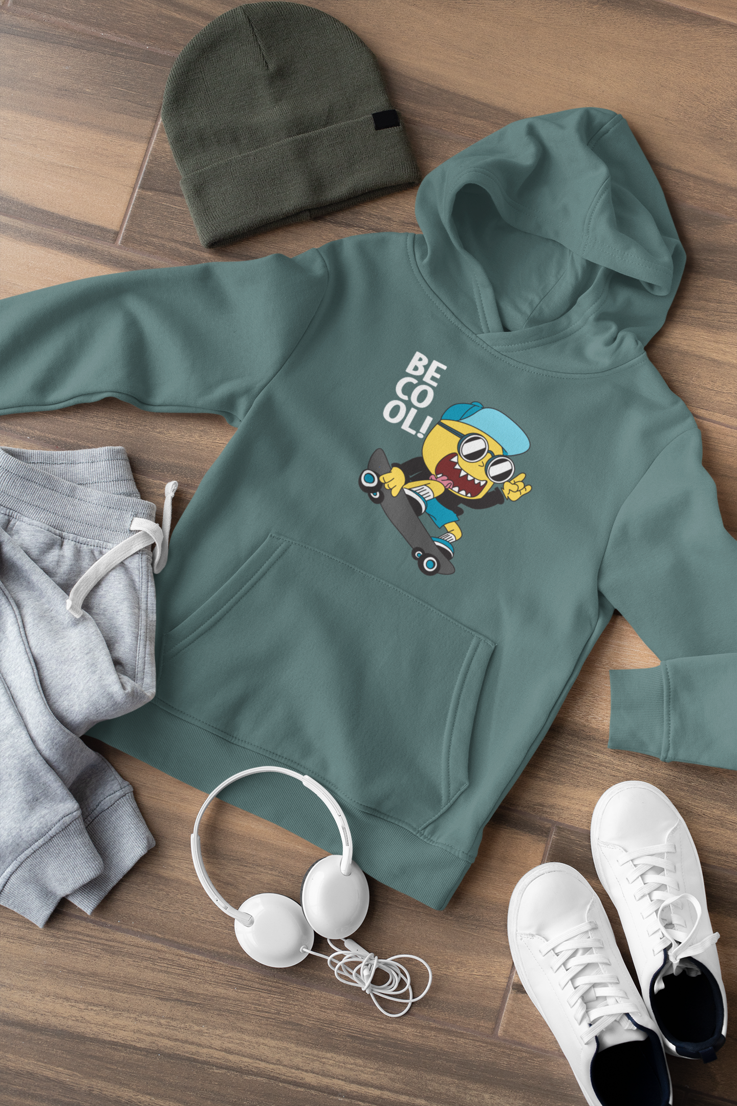 Hochwertiger Mittelschwerer Fleece-Hoodie für Jugendliche - Cartoon Little Monster Be Cool Skater - Weltweit verfügbar - GL