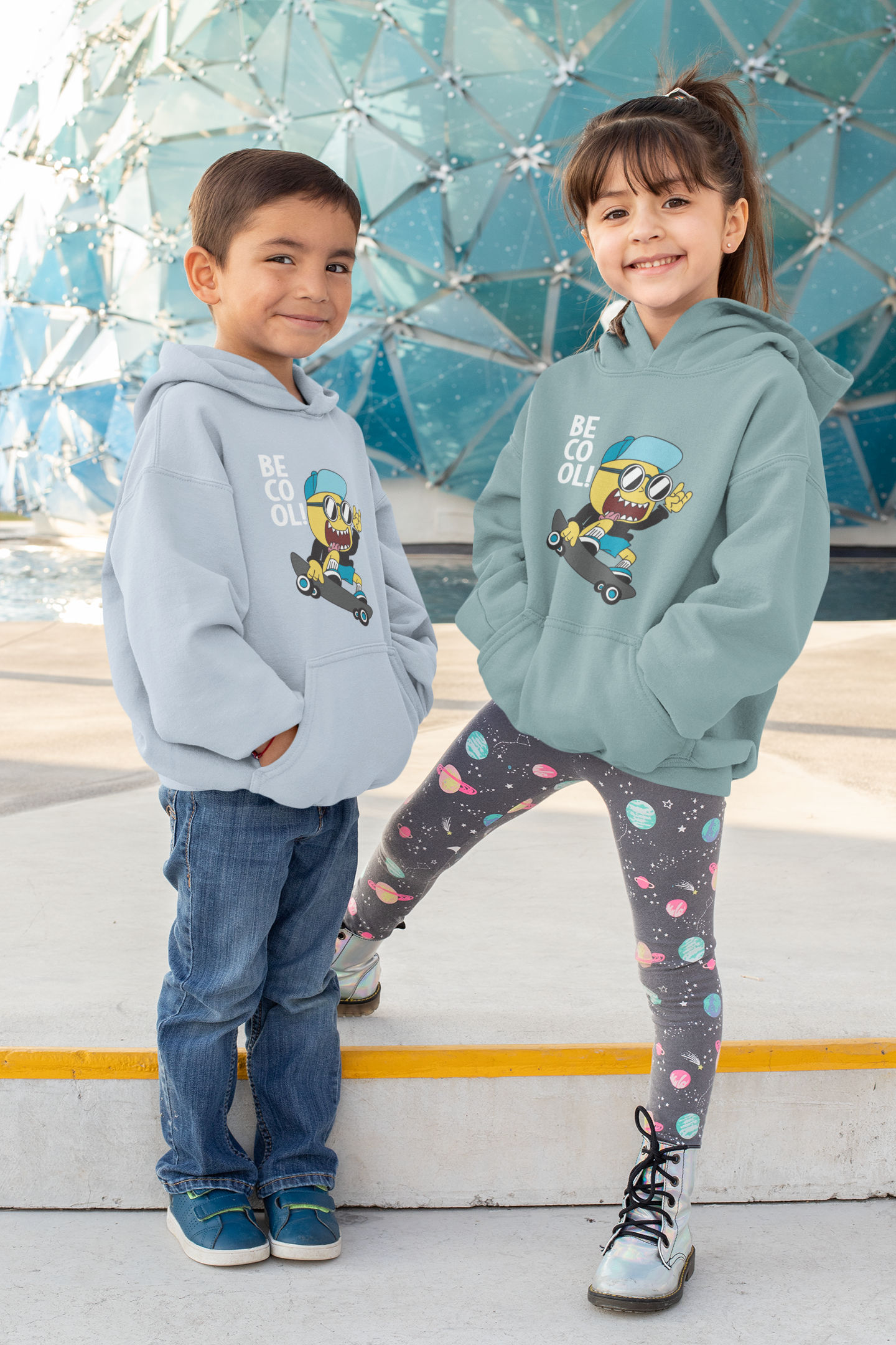 Kinder Hoodie Pullover Bio Baumwolle Hochwertig Langlebig - Cartoon Little Monster Be Cool Skater - Mini Cruiser Hoodie 2.0 ST/ST SH