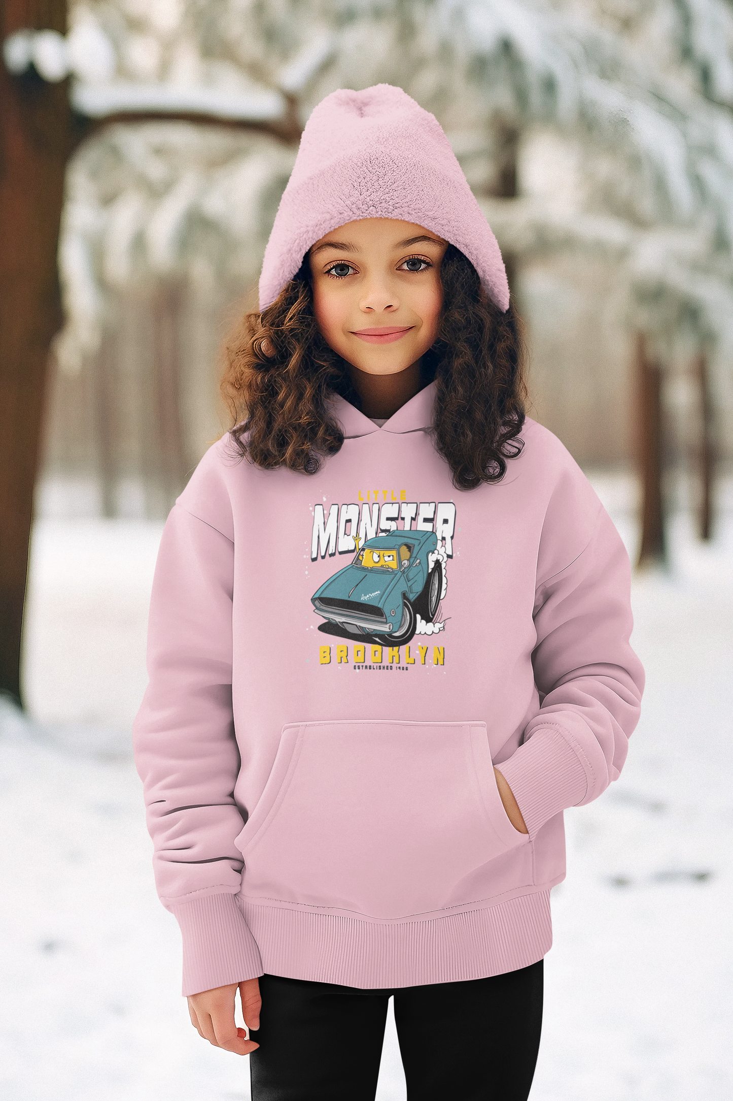 Hochwertiger Mittelschwerer Fleece-Hoodie für Jugendliche - Cartoon Little Monster Brooklyn - Weltweit verfügbar - GL