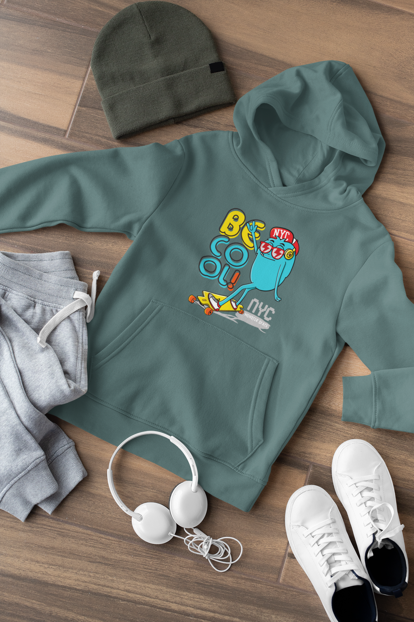 Kinder Hoodie Pullover Bio Baumwolle Hochwertig Langlebig - Cartoon Little Monster Skate NYC Be cool - Mini Cruiser Hoodie 2.0 St/ST SH