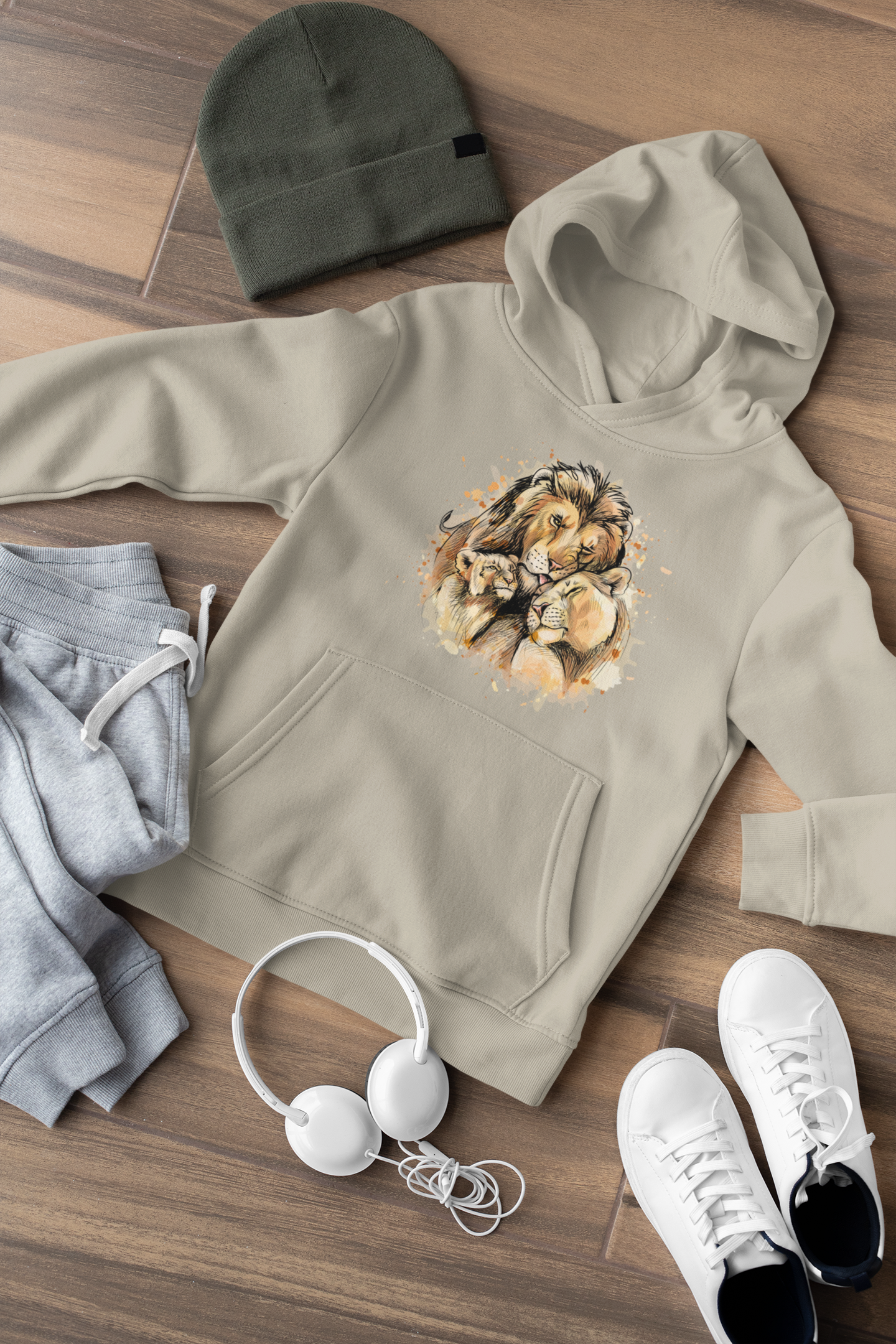 Hochwertiger Mittelschwerer Fleece-Hoodie für Jugendliche - Cartoon Löwen Familie Love - Weltweit verfügbar - GL