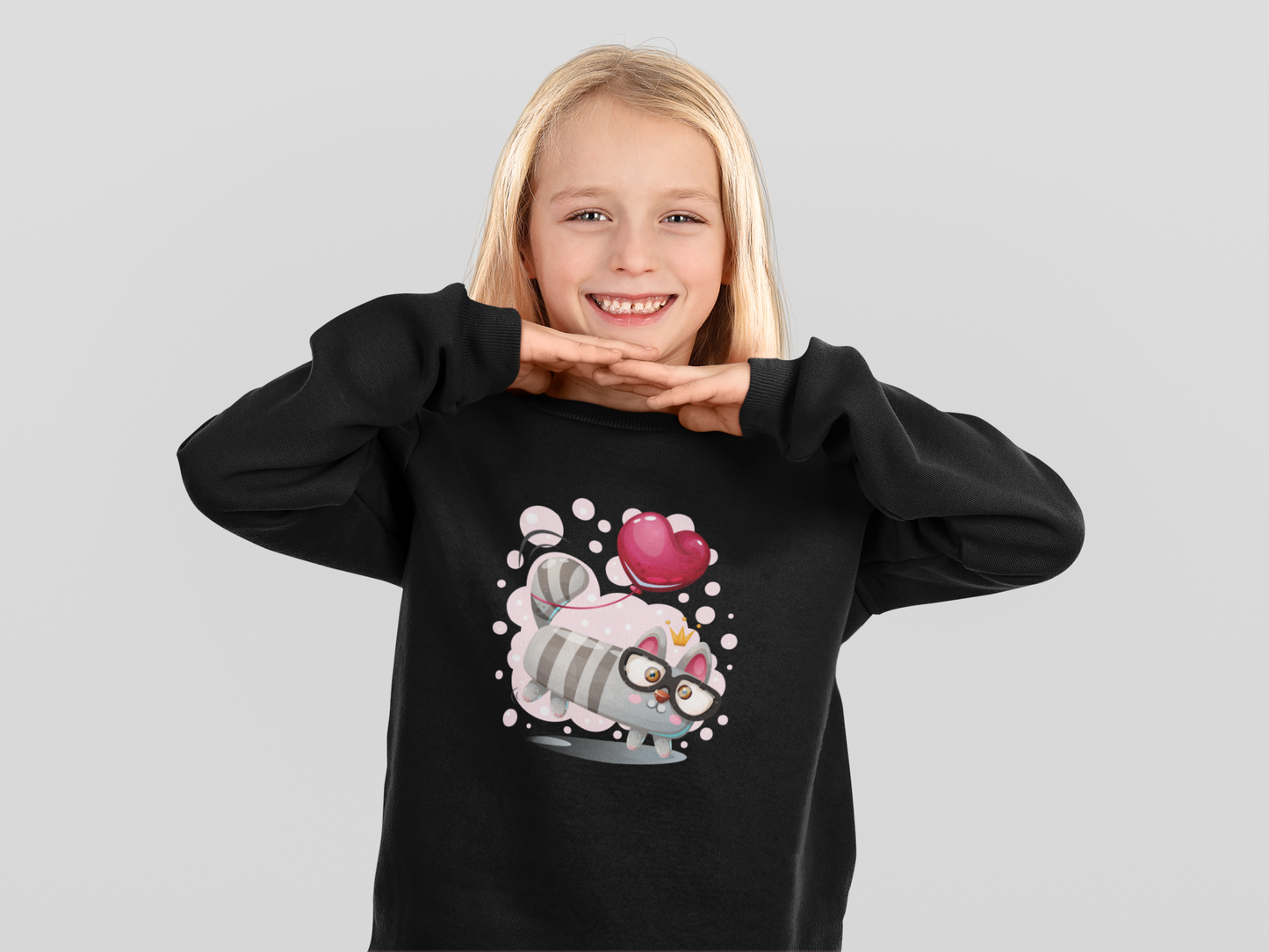 Cartoon Mini Katze mit Herzluftballon - Kinder Pullover Sweatshirt Mini Changer 2.0 ST/ST SH