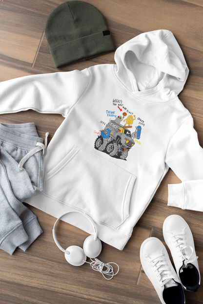 Camión monstruo de dibujos animados con amigos - Sudadera con capucha de felpa de peso medio de alta calidad para adolescentes - Disponible en todo el mundo - GL