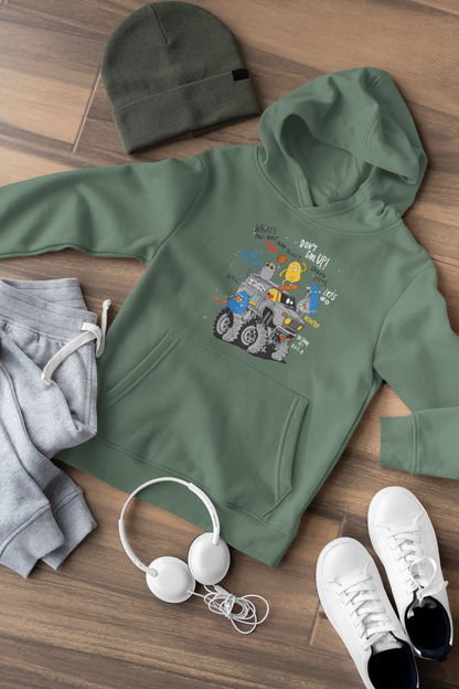 Camión monstruo de dibujos animados con amigos - Sudadera con capucha de felpa de peso medio de alta calidad para adolescentes - Disponible en todo el mundo - GL