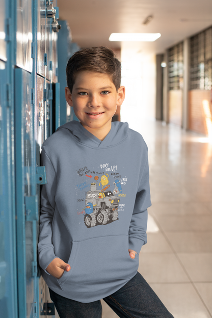Camión monstruo de dibujos animados con amigos - Sudadera con capucha de felpa de peso medio de alta calidad para adolescentes - Disponible en todo el mundo - GL