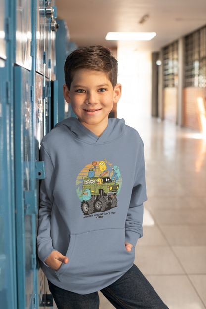 Cartoon Monster Truck mit Freunde Vintage - Hochwertiger Mittelschwerer Fleece-Hoodie für Jugendliche - Weltweit Verfügbar - GL