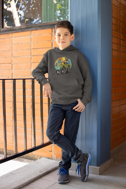 Cartoon Monster Truck mit Freunde Vintage - Hochwertiger Mittelschwerer Fleece-Hoodie für Jugendliche - Weltweit Verfügbar - GL